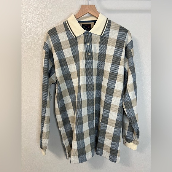 Greg Norman Plaid Long Sleeve Polo Medium - Picture 1 of 9